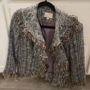 Alberto Makali Multicolor Tweed Blazer with Lace Accents